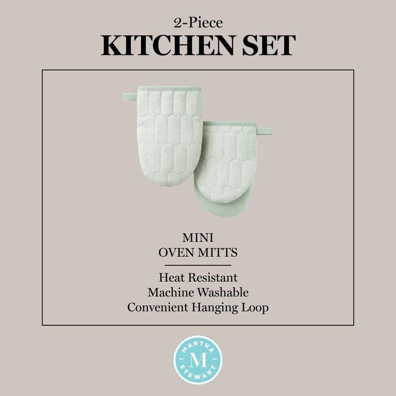 MARTHA STEWART Honeycomb Quilted Chambray Mini Oven Mitt 2-Pack Set