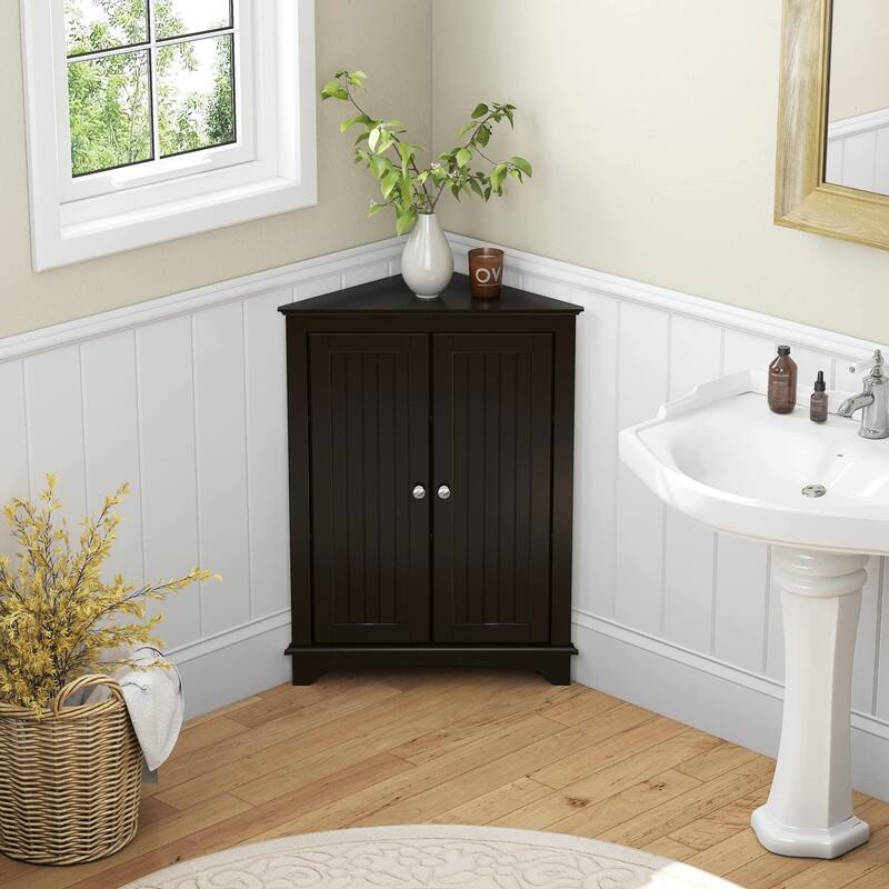Home Floor Corner Cabinet with Two Doors and Shelves - 12.4"D x 23.62"W x 31.89"H