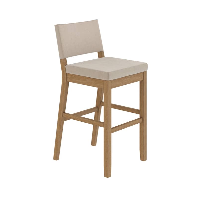 Nathan James Linus Modern Upholstered Bar Stool with Back and Solid Rubberwood Legs