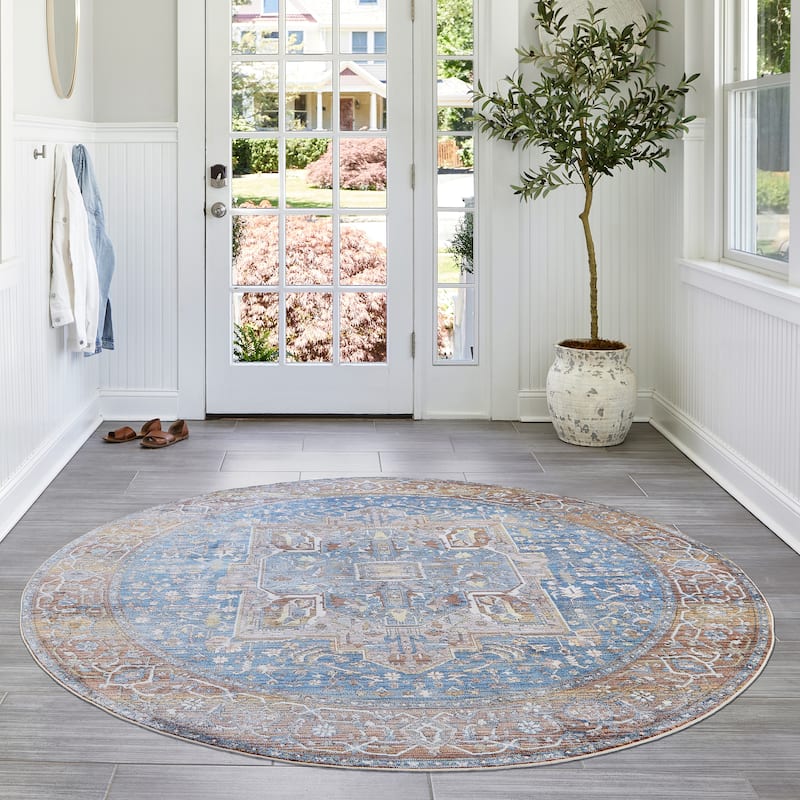 Nuloom Camila Faded Medallion Fringe Area Rug - 5' Round - Rust - Runner