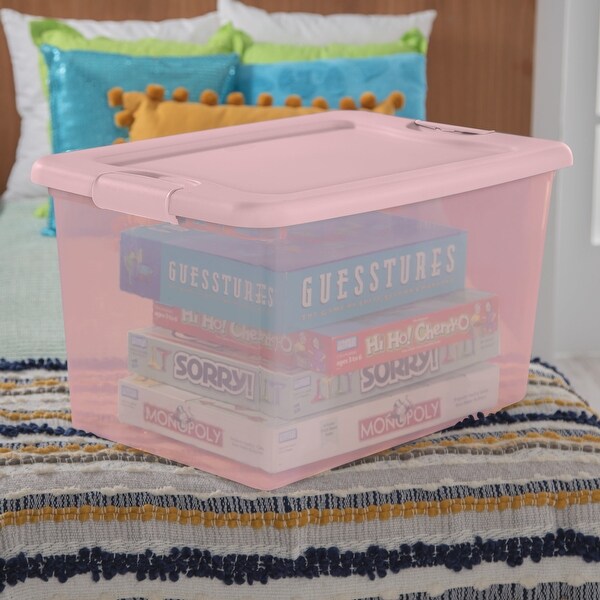 トリンケットボックス 64 Qt. Latching Box Plastic, Blush Pink Tint, Set of 6 - Bed Bath