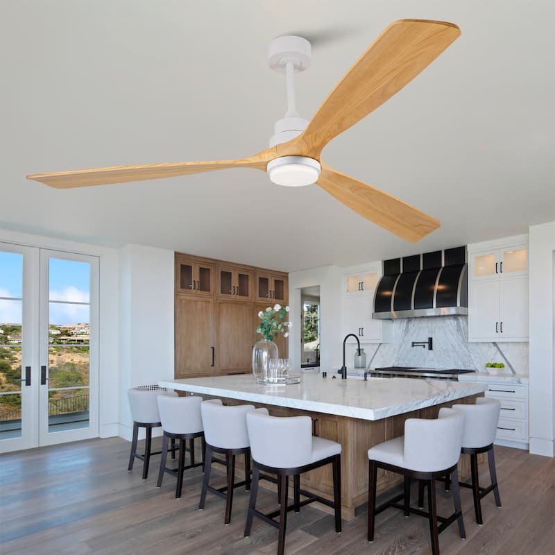 72 Inch Modern Ceiling Fan With 3 Color Dimmable 3 Solide Wood Blades Remote Control Reversible DC Motor With LED Light