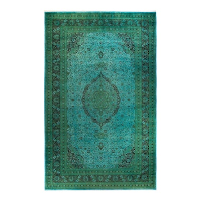 Overton Hand Knotted Wool Vintage Inspired Modern Contemporary Overdyed Blue Area Rug - 10' 2" x 16' 4"