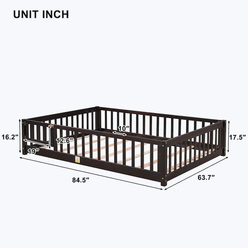 Durable Floor Platform Bed with Fence