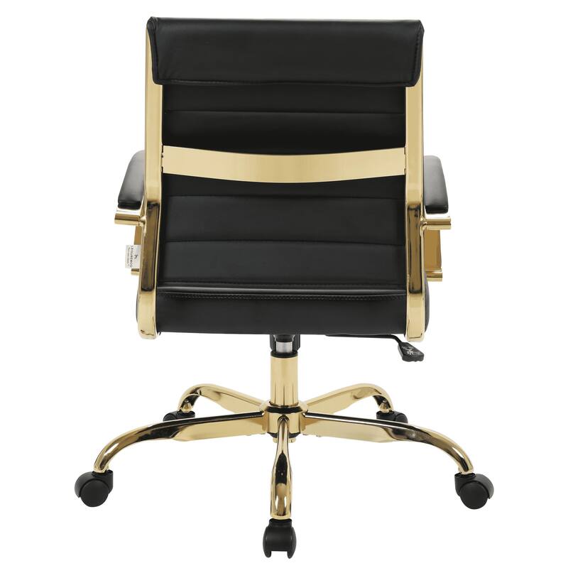 Benmar Ergonomic Leather Office Chair with Lumbar Support, Gold Steel Frame, Adjustable Height, Tilt Lock, & Smooth Casters