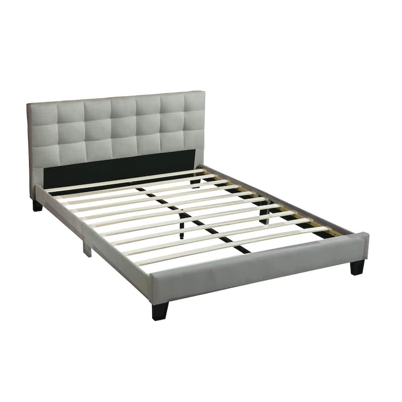 Modern Grey Tufted Platform Bed with Upholstered Headboard, Full Size, Box Spring Not Required