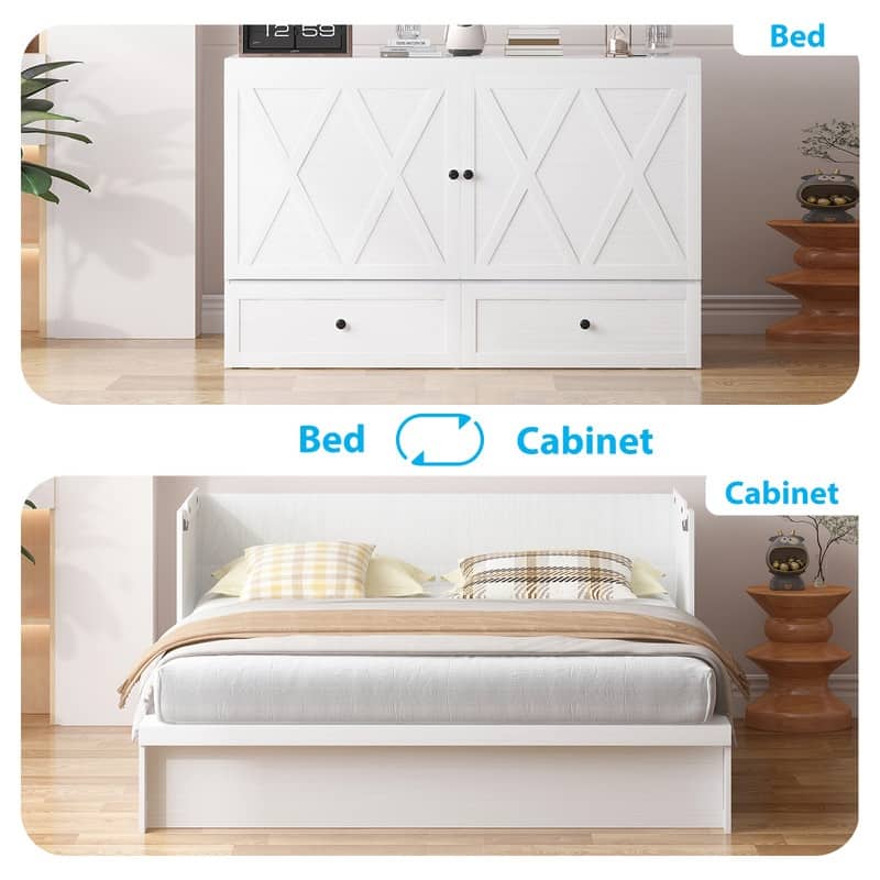 Mixoy Queen Size Murphy Bed with Charging Station & Storage Drawer,Space-Saving Design,Optional Mattress