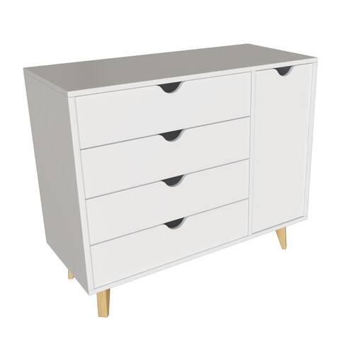 HomeRoots 35" White Solid Wood Four Drawer Combo Dresser