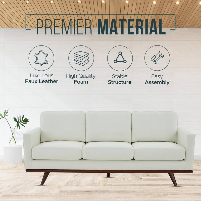 Chester 3 Seater Mid-Century Modern Leather or Mesh Sofa Couch With Birch Wood Frame Armchair for Living Room Bedroom and Office