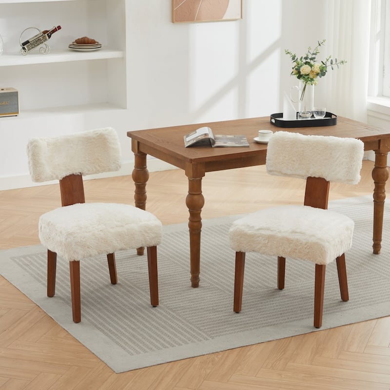 Set of 2 Upholstered Dining Chairs with Curved Backrest, Wooden Legs