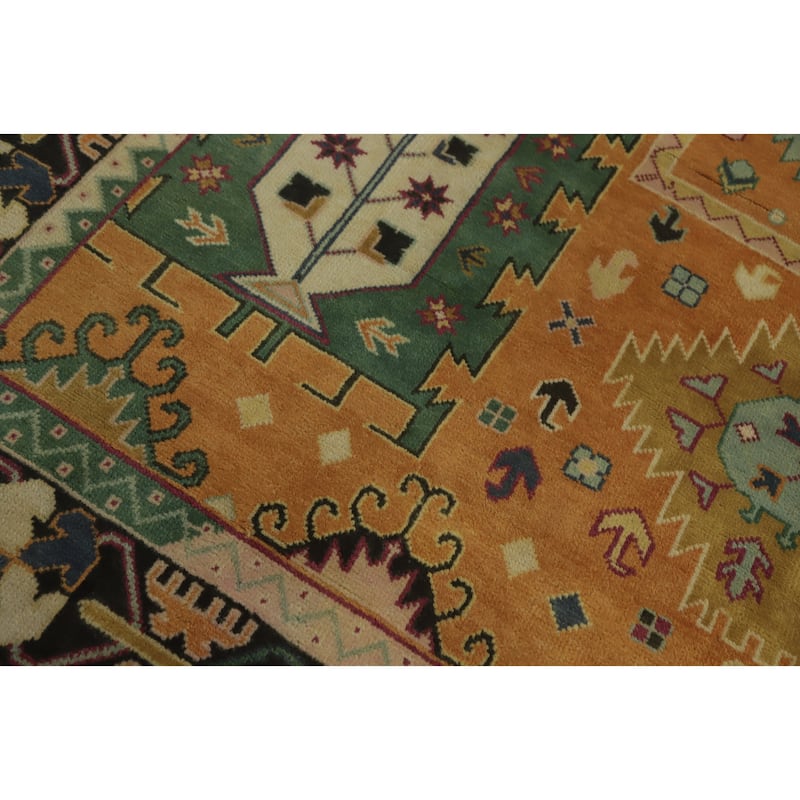 Hand-knotted Traditional Wool Orange Geometric Oriental Area Rug - 12' 0'' X 9' 2''
