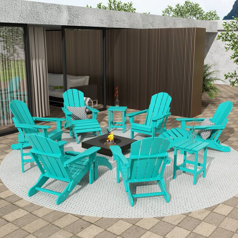 Laguna Hdpe All Weather Outdoor Patio Foldable Adirondack Chairs Conversation Set (12-Piece Set) - Turquoise