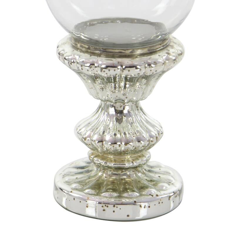 Glass Handmade Turned Style Pillar Hurricane Lamp with Faux Mercury Glass Finish - Silver - Roche River Decor - 7"W x 7"L x 14"H