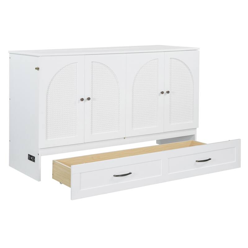 Queen Size Murphy Bed with Large Storage Drawers, USB Charging Port, and Space-Saving Design for Small Rooms