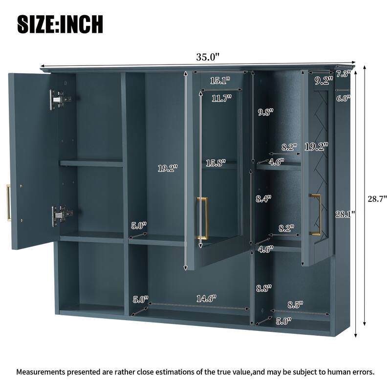 35" 2-in-1 Wall Mounted Medicine Cabinet with Adjustable Shelves & Soft Close Doors, High-Define Mirror with Storage