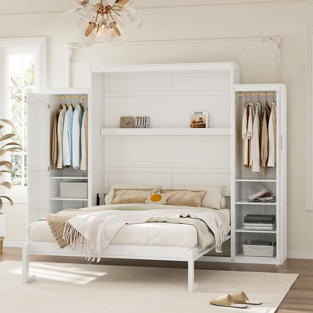 Murphy Bed with Two Wardrobes and Storage Shelf by Harper&Bright Designs