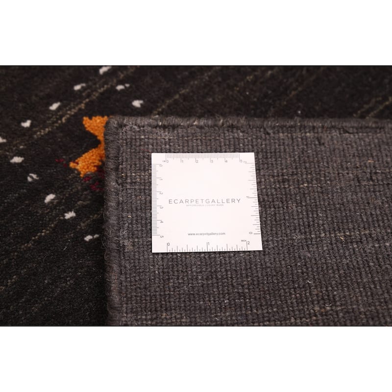 ECARPETGALLERY Hand Loomed Kashkuli Gabbeh Dark Grey Wool Rug - 5'2 x 7'10