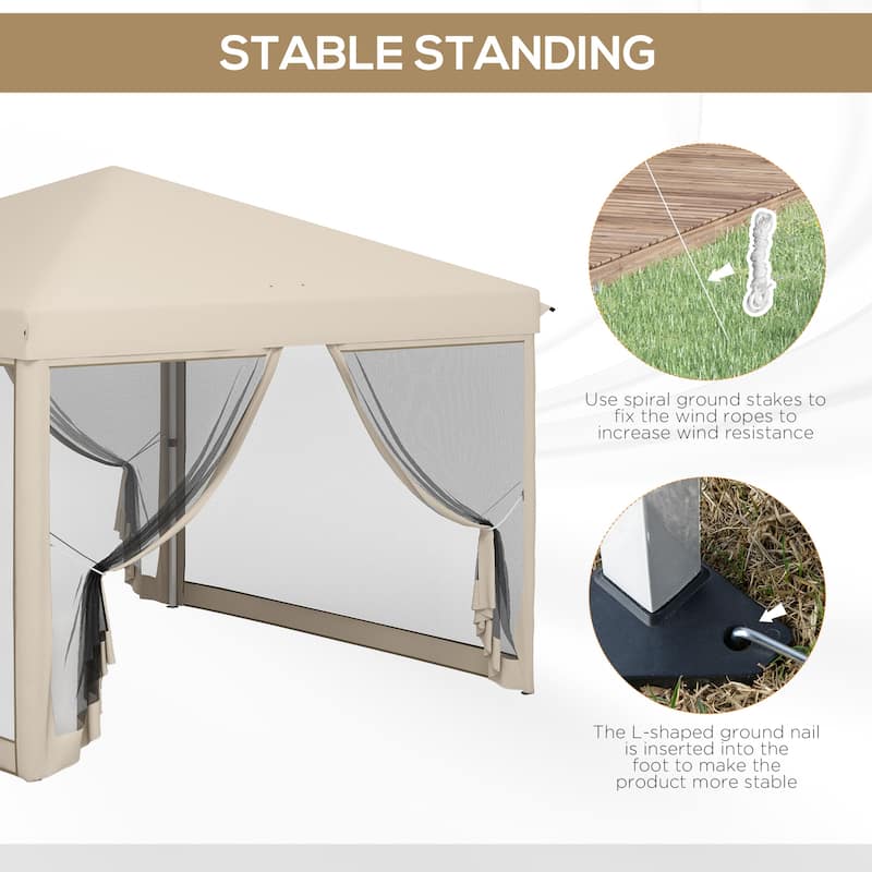 Outsunny 210D Oxford 10' x 10' Pop Up Canopy Tent with Netting, Instant Screen Room House, Tents for Parties, Height Adjustable