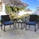 preview thumbnail 15 of 18, Suncrown Outdoor 3-Piece Wicker Bistro Set W/ Metal Armrest Blue