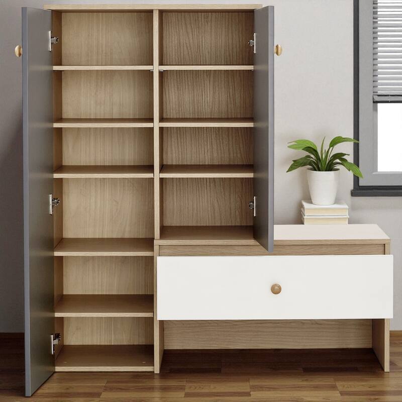 43.25" H Shoe Cabinet with Drawer and Bench, 6-Tier 12-Pair Shoe Storage Organizer with Adjustable Shelves for Entryway