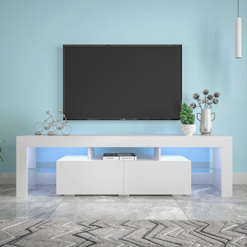 Contemporary Black TV Stand with Multi-Color LED Lighting & Remote Control‌