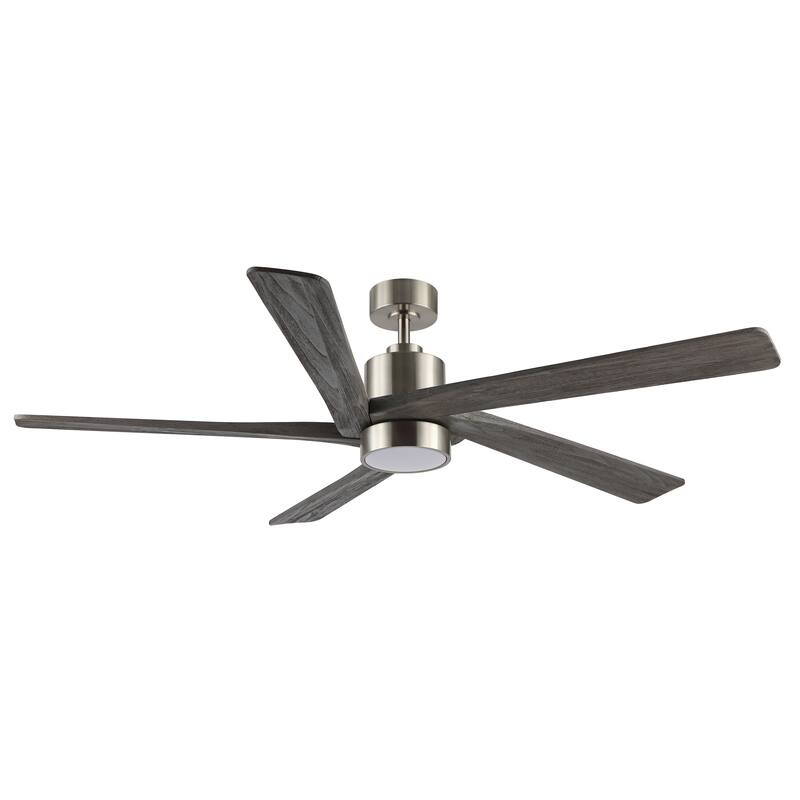 64 Inch DC Ceiling Fan with Lights and Remote Control, 5 Reversible Carved Wood Blades - N/A - Brushed Nickel/Gray