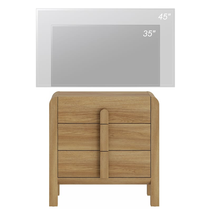 WAMPAT 31.5 Inches Curved Dresser TV Stand, Mid Century Modern Entertainment Center, Wooden TV Console With Storage