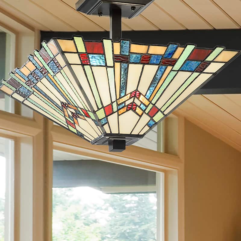 River of Goods Orson Stained Glass 16-inch Semi-Flushmount Ceiling Light - 16" x 16" x 9.5"