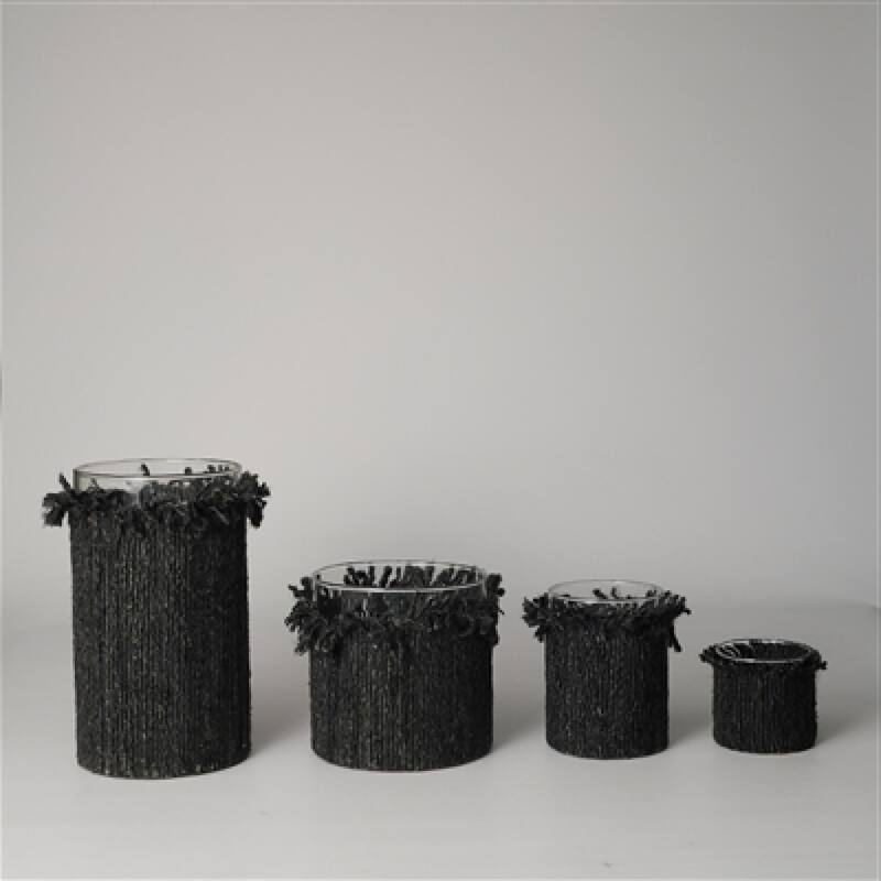 Textured Glass Votive Candle Holder - 6" - Dark Gray