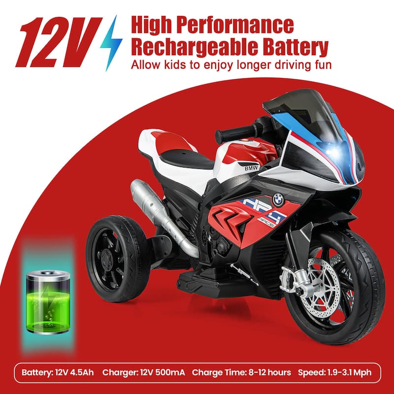 Gymax 12V Kids Ride on Motorcycle Licensed BMW 3 Wheels Electric Toy