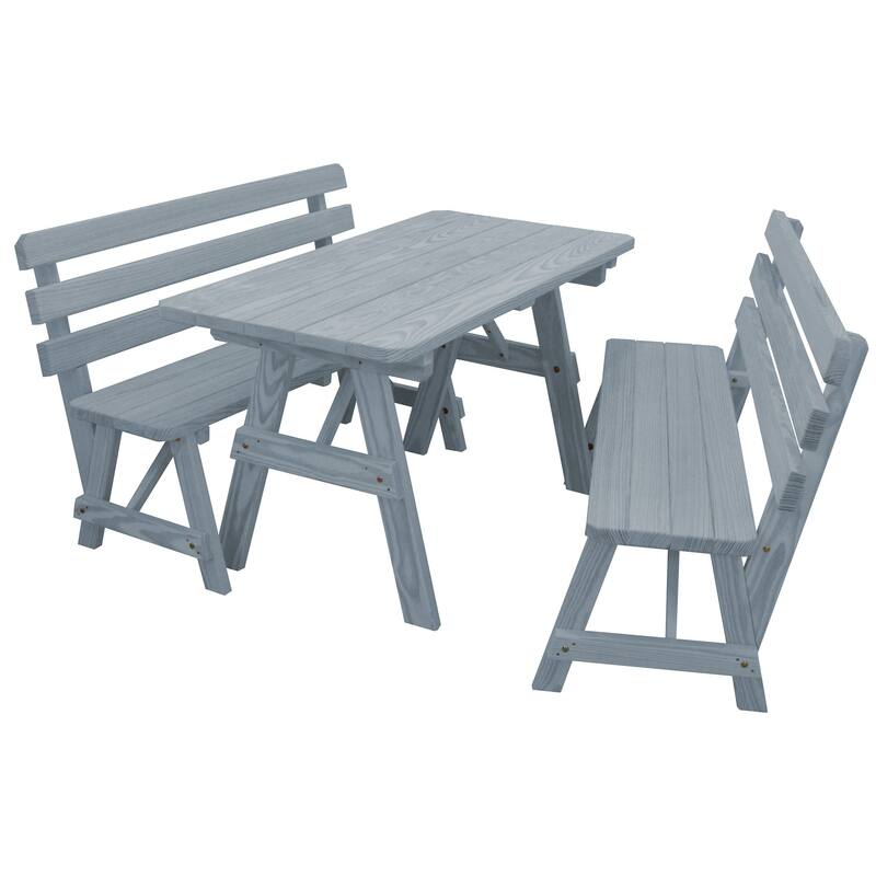 Pine 5' Picnic Table with 2 Backed Benches - Gray Stain
