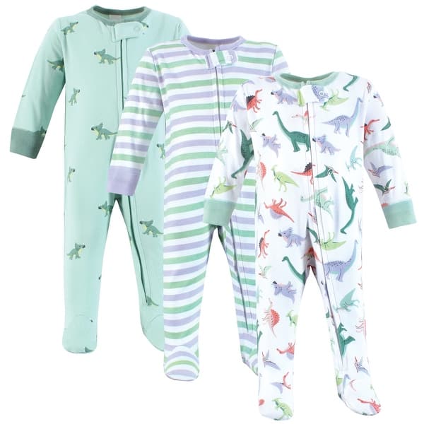 slide 1 of 1, Hudson Baby Infant Boy Cotton Sleep and Play, Cheerful Dino Friends 0-3 Months - Cheerful Dino Friends