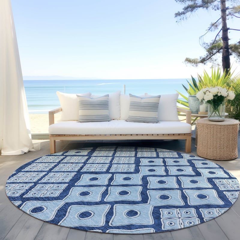 Machine Washable Indoor/ Outdoor Chantille Diamond Geo Rug - Navy - 8' x 8'