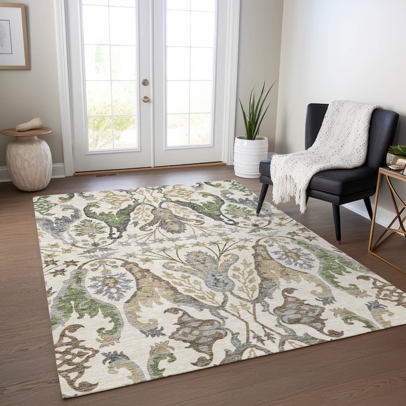 Machine Washable Indoor/ Outdoor Traditional Craftsman Chantille Rug - Ivory - 10' x 14'