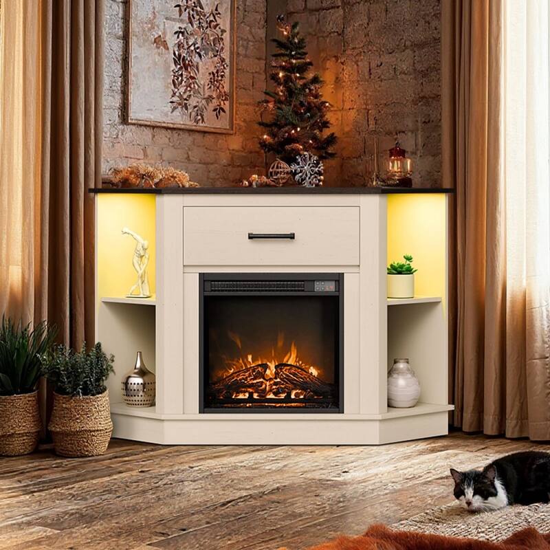 50" TV Stand with Electric Fireplace and Temperature Control LED Lighting Storage Drawers - 47.24” x 20.08” x 31.89”