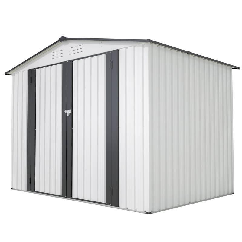 GDFStudio - Eleanor Spacious Outdoor All-Weather Metal Storage Shed with Secure Double Doors - 8 x 6 ft