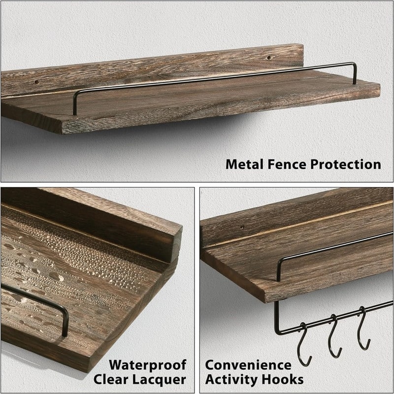 Bathroom Floating Shelves with Wire Basket - 5.9"D x 15.5"W x 0.59"H