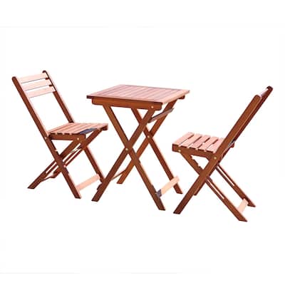 3 Piece Patio Folding Bistro Set Outdoor Eucalyptus Chair and Table Set for 2 People