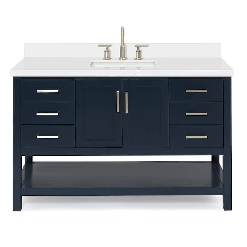 Ariel S055SWQRVO Magnolia 55" Free Standing Single Basin Vanity Set - Midnight Blue / Pure White Top - Painted