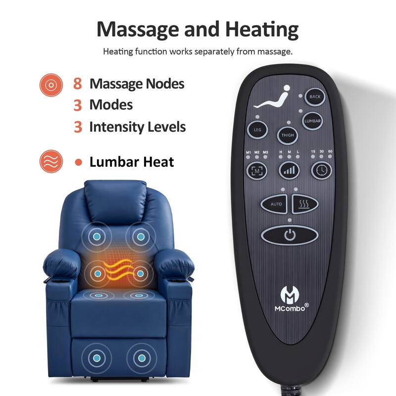 MCombo Small Power Lift Recliner Chair with Massage and Heat for Elderly, 3 Positions and USB Ports Faux leather 7141