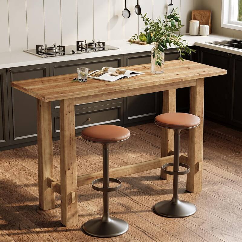 63" Long Solid Wood Bar Table for Kitchen, Home Bar, Café or Restaurant