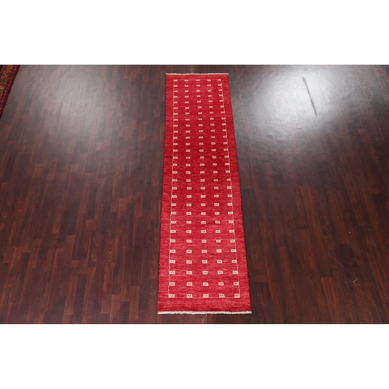 Red Gabbeh Kashkoli Oriental Wool Runner Rug Handmade Staircase Carpet - 2'9" x 10'1"