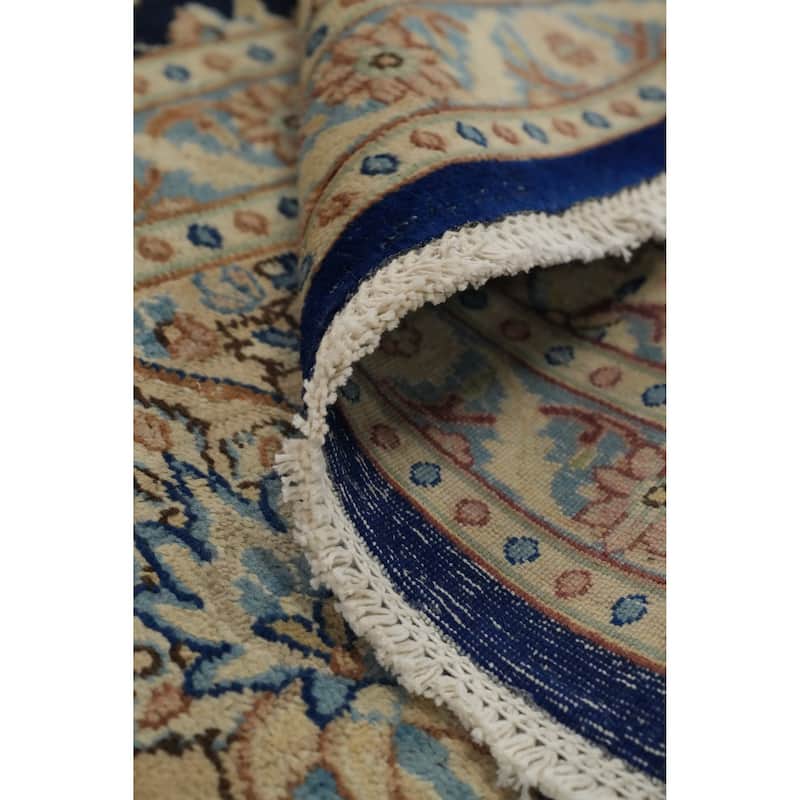 Hand Knotted Oriental 100% Wool Carpet Traditional All-Over Navy Blue & Blues Kerman Area Rug - 13' 0'' X 9' 7''