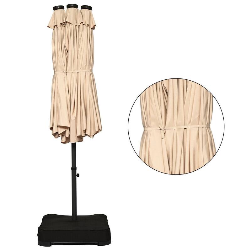 15 Ft Solar LED Patio Double-sided Umbrella Market Umbrella with Weight Base - 15' x 8' (W x H)