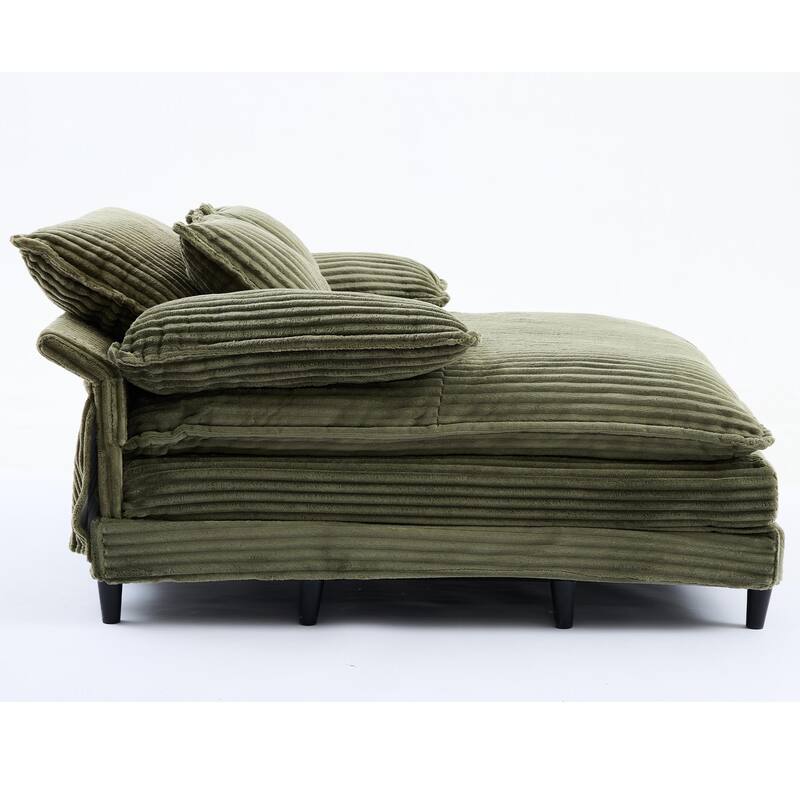 Corduroy Oversized Chaise Lounge with 4-Position Adjustable Backrest, 2 Pillows & 300lb Capacity - Convertible Sofa Bed