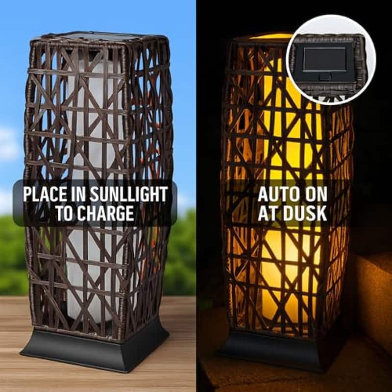 Aria Home Tall Solar Floor Lantern Outdoor Wicker Rattan Patio Light