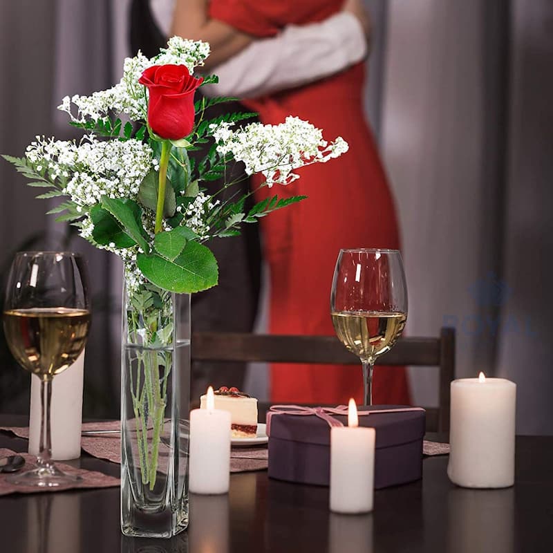 Enova Home Rectangle Shape Clear Glass Vase 2.0" W x 8.0" H For Home Garden Decoration