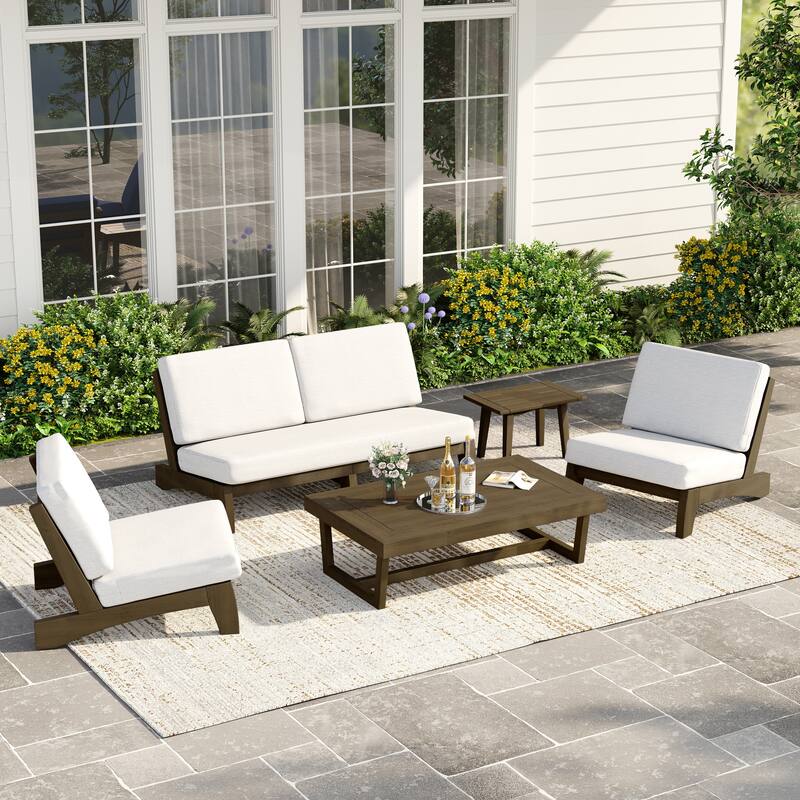 Casual Teak Wood 5-Piece Outdoor Patio Conversation Set
