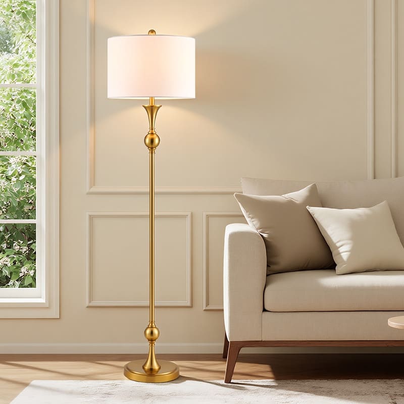 KAWOTI 60"H Traditional Metal Floor Lamp with Drum Shade - W15" x H60" - Gold