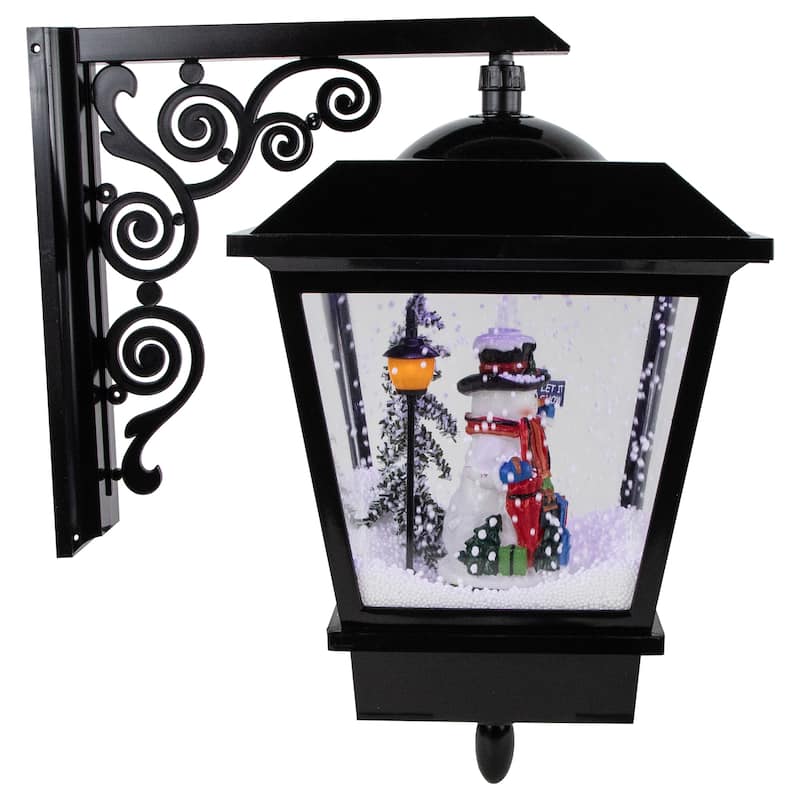 17.75" Lighted and Musical Wall Mounted Snowing Christmas Street Lamp - Solid Black